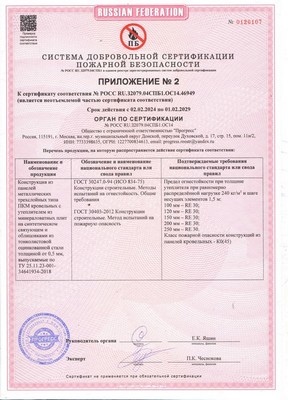 Пожарный сертификат. Приложение 2